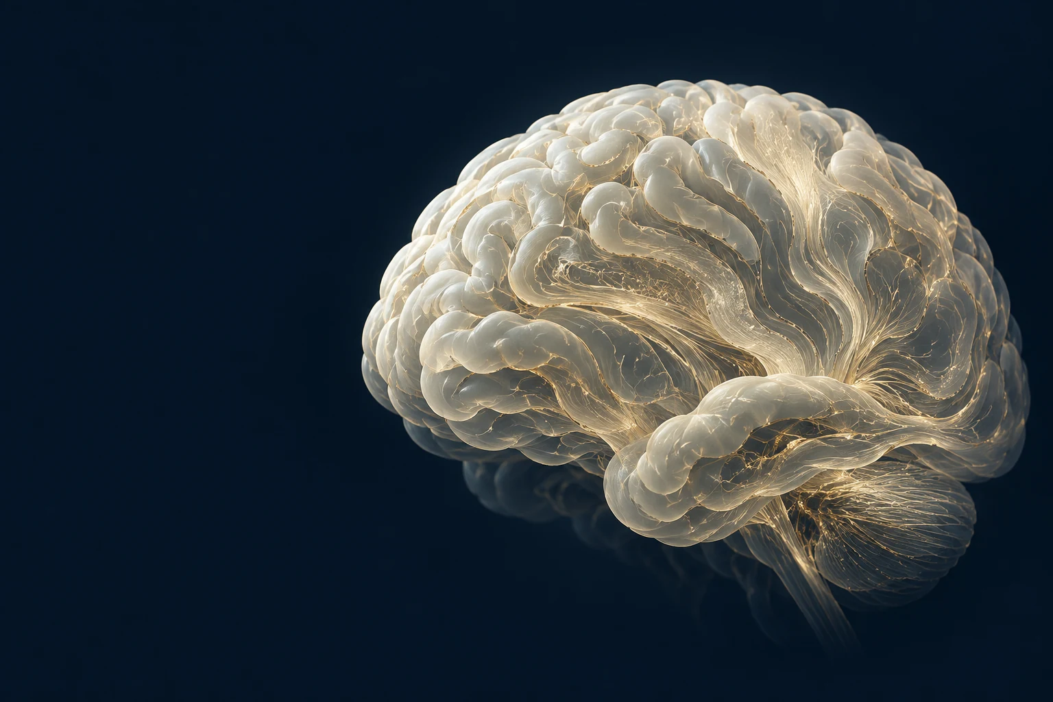 Conceptual cerebral hemisphere in ivory and night blue, introducing the Sylvius atlas.